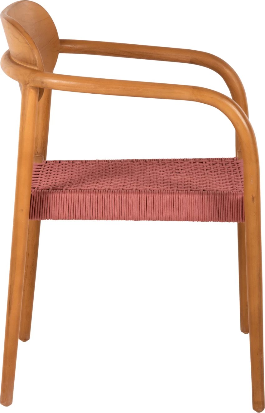 Karrige me krahë OSLO FH9636.06 dru tik natyral dhe litar rozë 55x54x80H cm