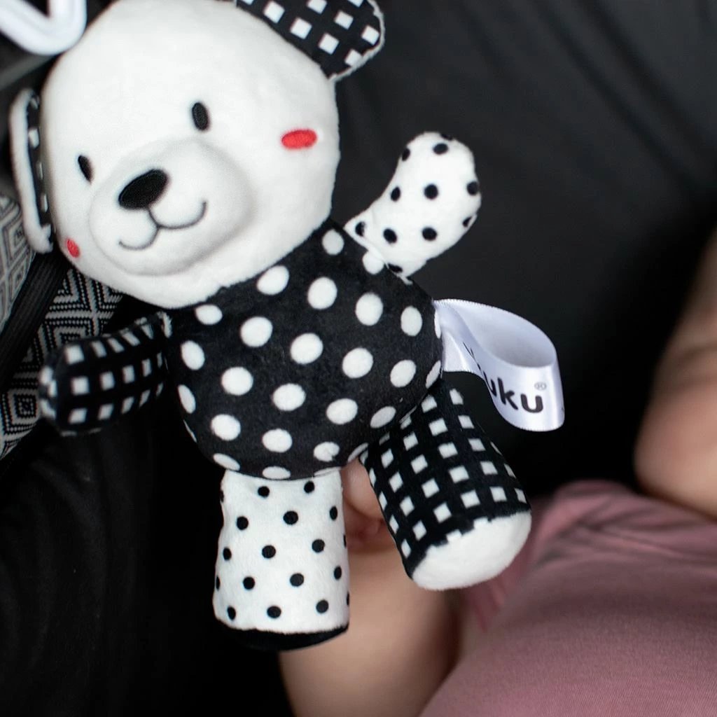 Lodër pelushi me zile, Akuku, ari i vogël, 13 cm, bardh e zi