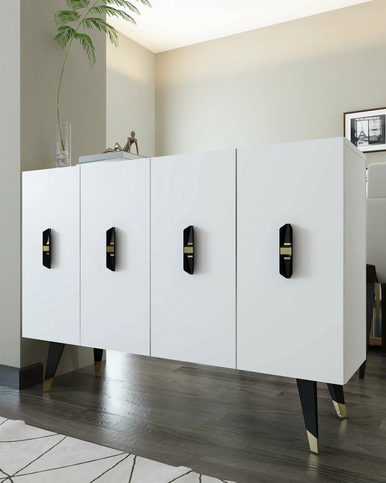 Konsol Skye Decor, 8170KM-32, e bardhë, e zezë, e artë