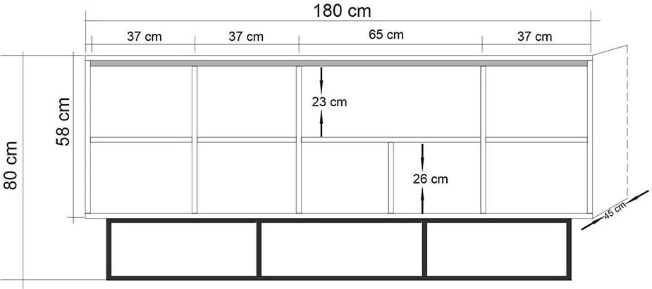 Konsolë Quantum Medula, ngjyrë pishë Atlantike dhe e zezë, 180x80x40cm