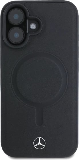 Mbështjellës Mercedes Plain Smooth Leather MagSafe për iPhone 16, i zi