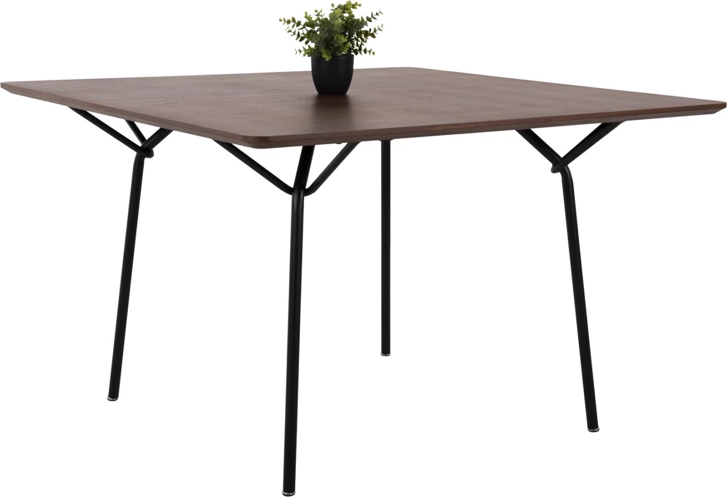 Tavolinë katrore për ngrënie TRENK, MDF me furnir lisi në ngjyrë arre, këmbë metalike të zeza, 120x120x75H cm