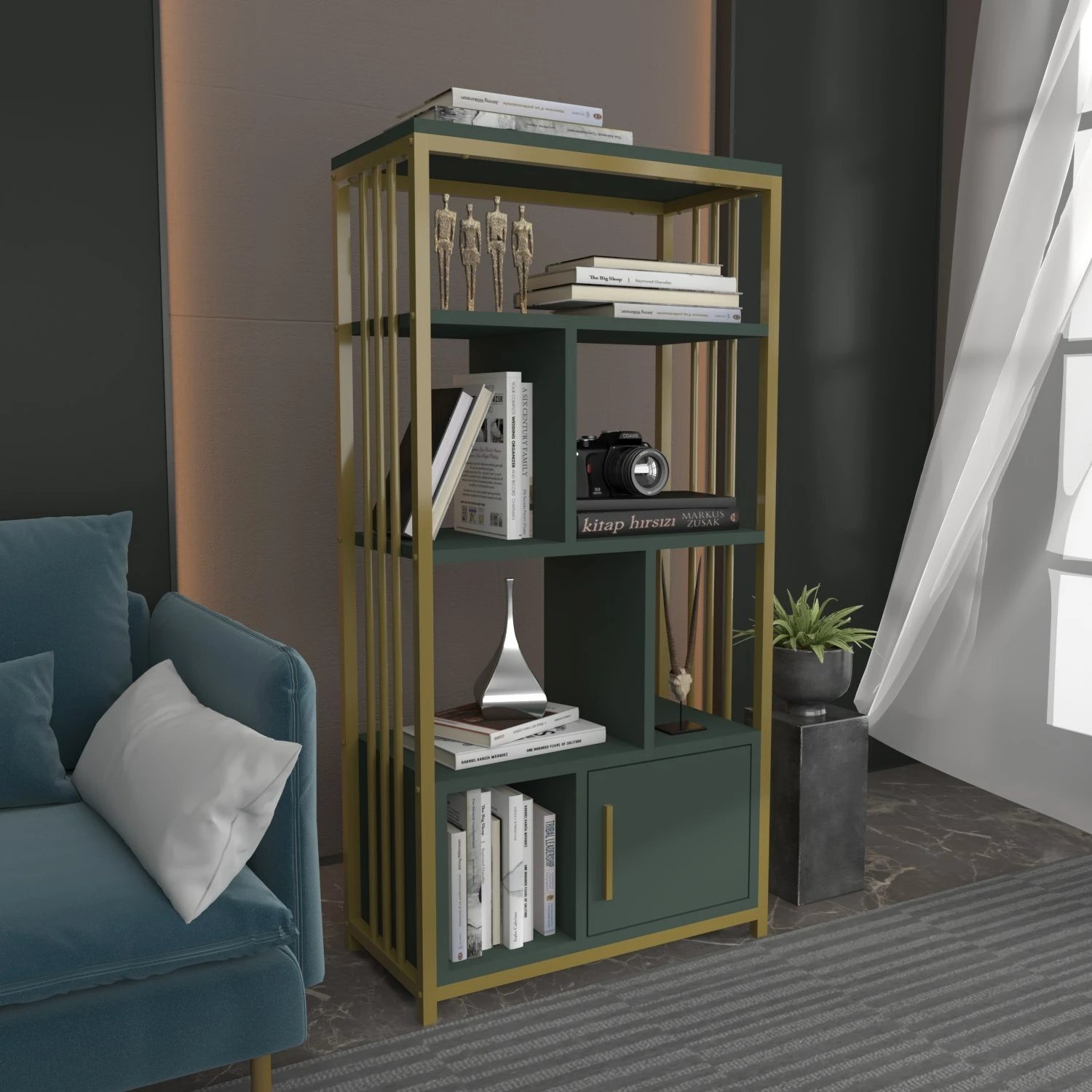 Raft librash Hanah Home, Valero, ngjyrë e gjelbër dhe ari