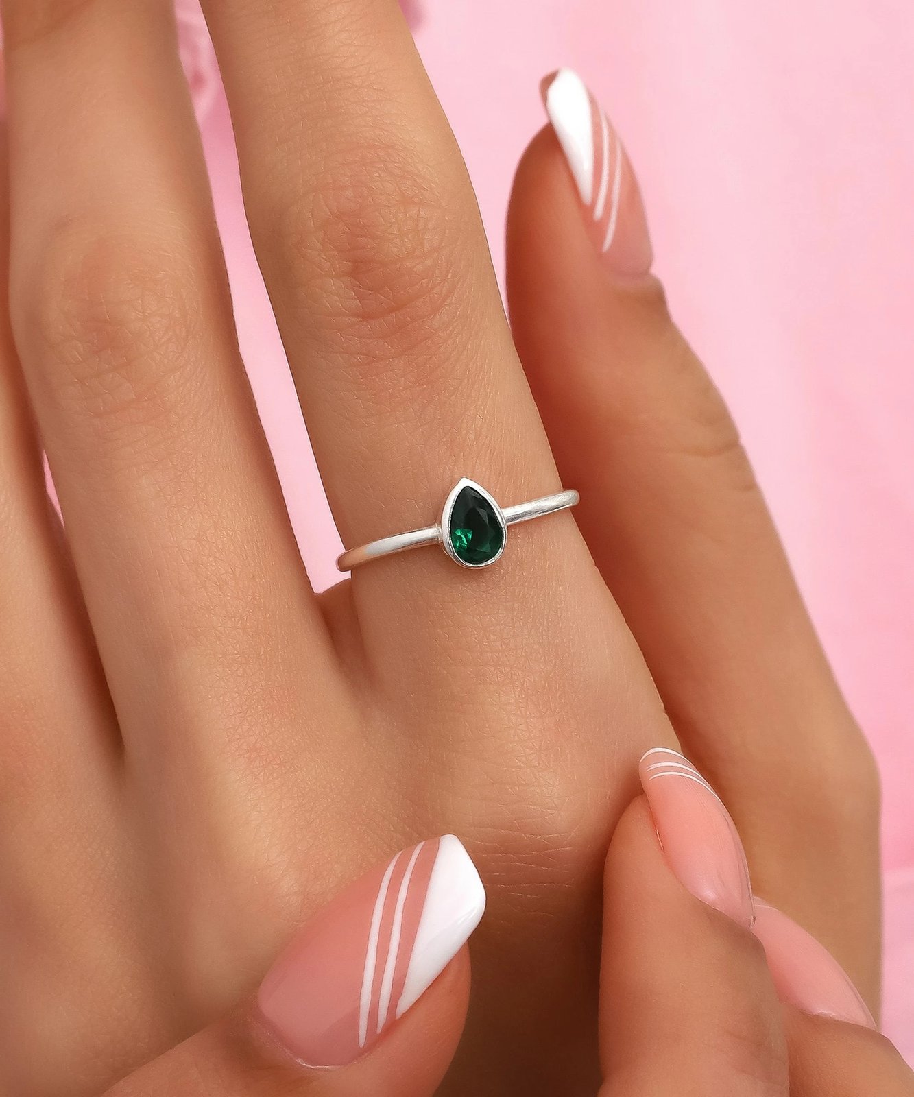 Unazë argjendi, gur zirkon i gjelbër, Jumeon, ARGYZ2010