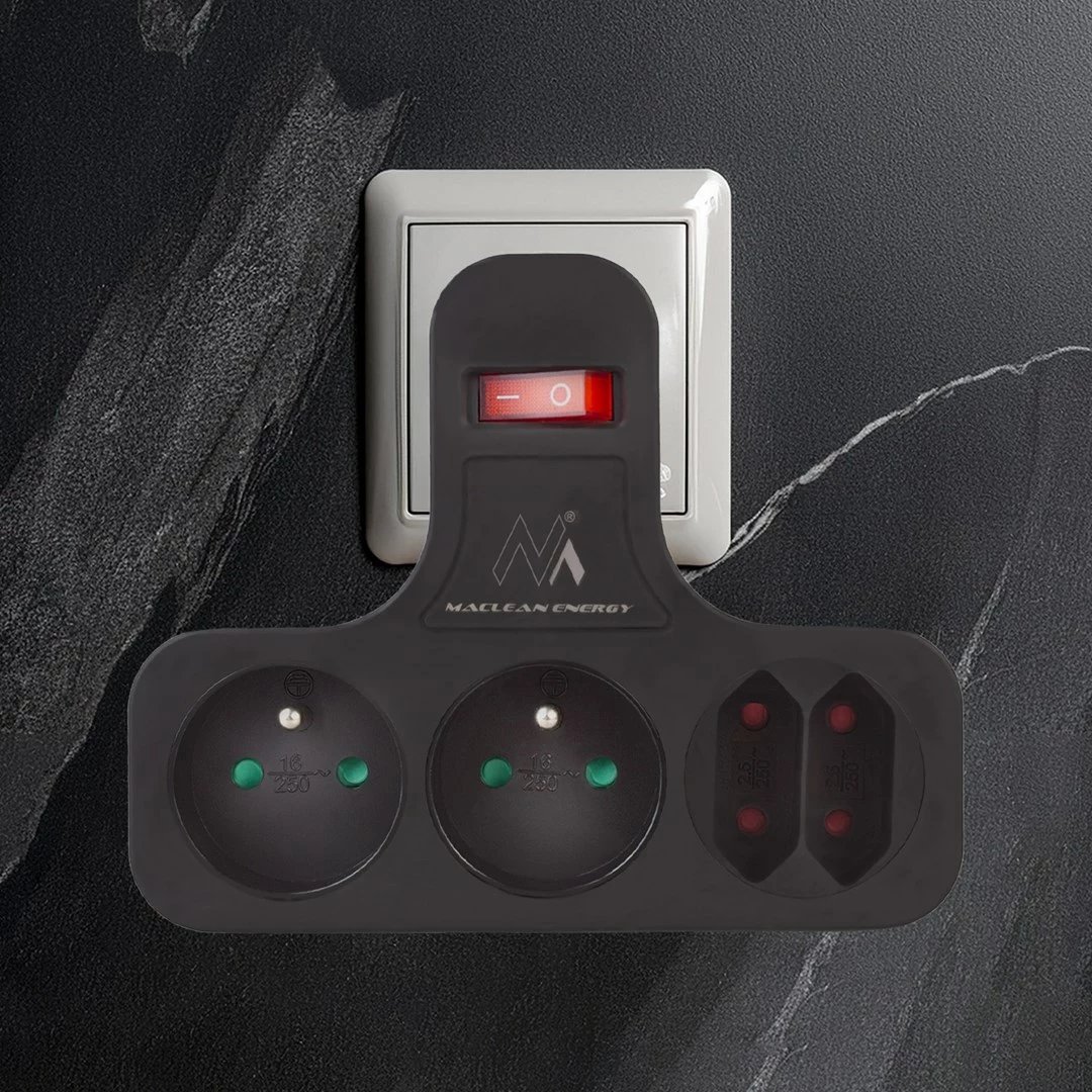 Prizë katërfishe Maclean MCE224 E/B me ndërprerës, e zezë