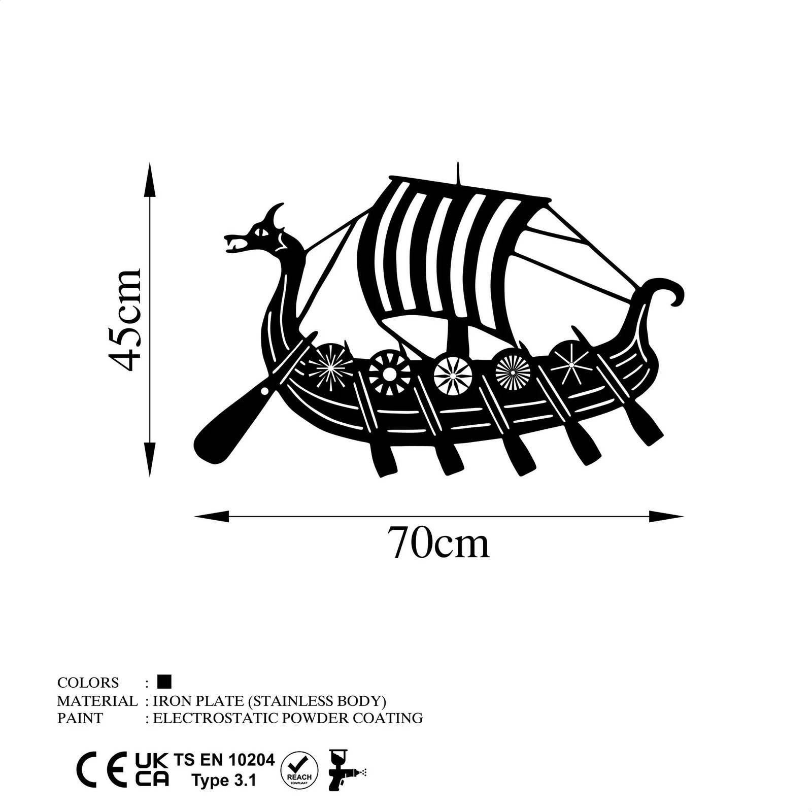 Aksesor dekorativ metalik për mur, Viking, ngjyrë e zezë, 45x70cm