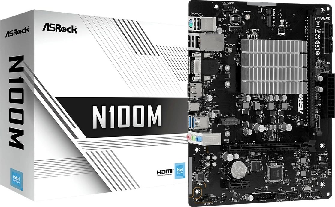 Pllakë amë ASRock N100M, Intel CPU onboard, micro ATX, e zezë