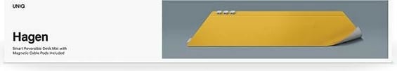 Mauspad magnetik UNIQ Hagen, 67x35cm, dyanshëm, e verdhë-gri, me 3 organizatorë kabllosh