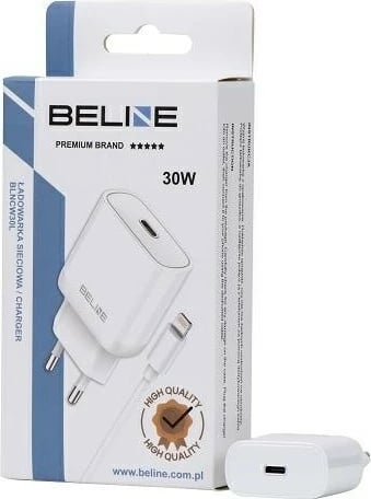 Karikues muri Beline BLNCB30L, 30W, GaN, USB-C, me kabllo Lightning, Bardhë
