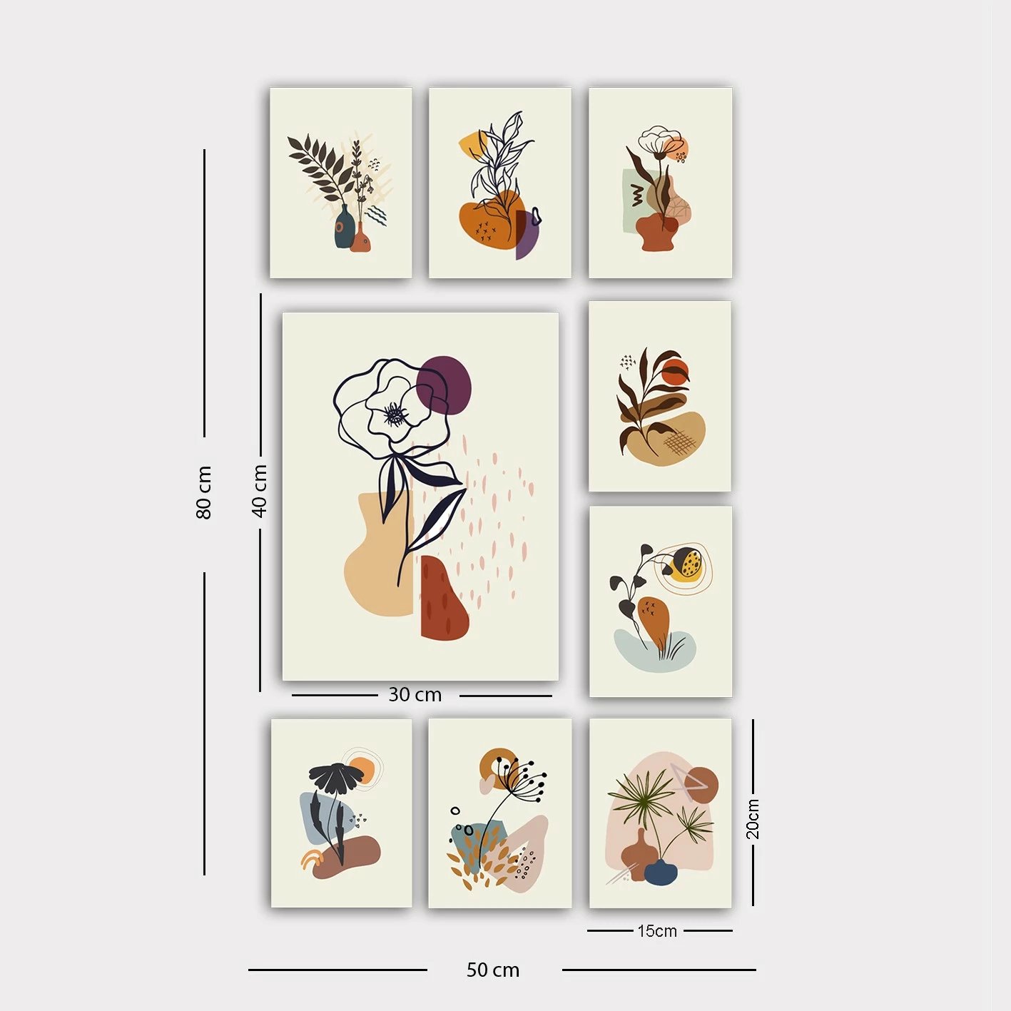 Piktura dekorative MDF, shumëngjyrëshe, set prej 9 copash, 9MDF01YS