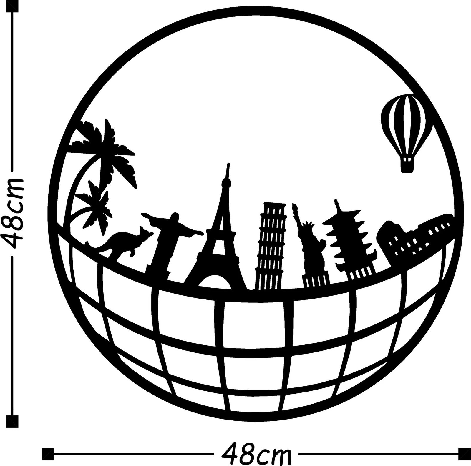 Aksesor dekorativ metalik për mur, hartë bote, Wallity, ngjyrë e zezë