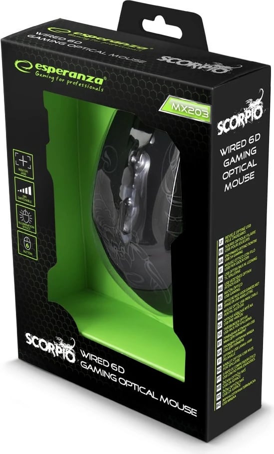 Maus gaming Esperanza SCORPIO EGM203B, me tela, 2400 DPI, zi/blu
