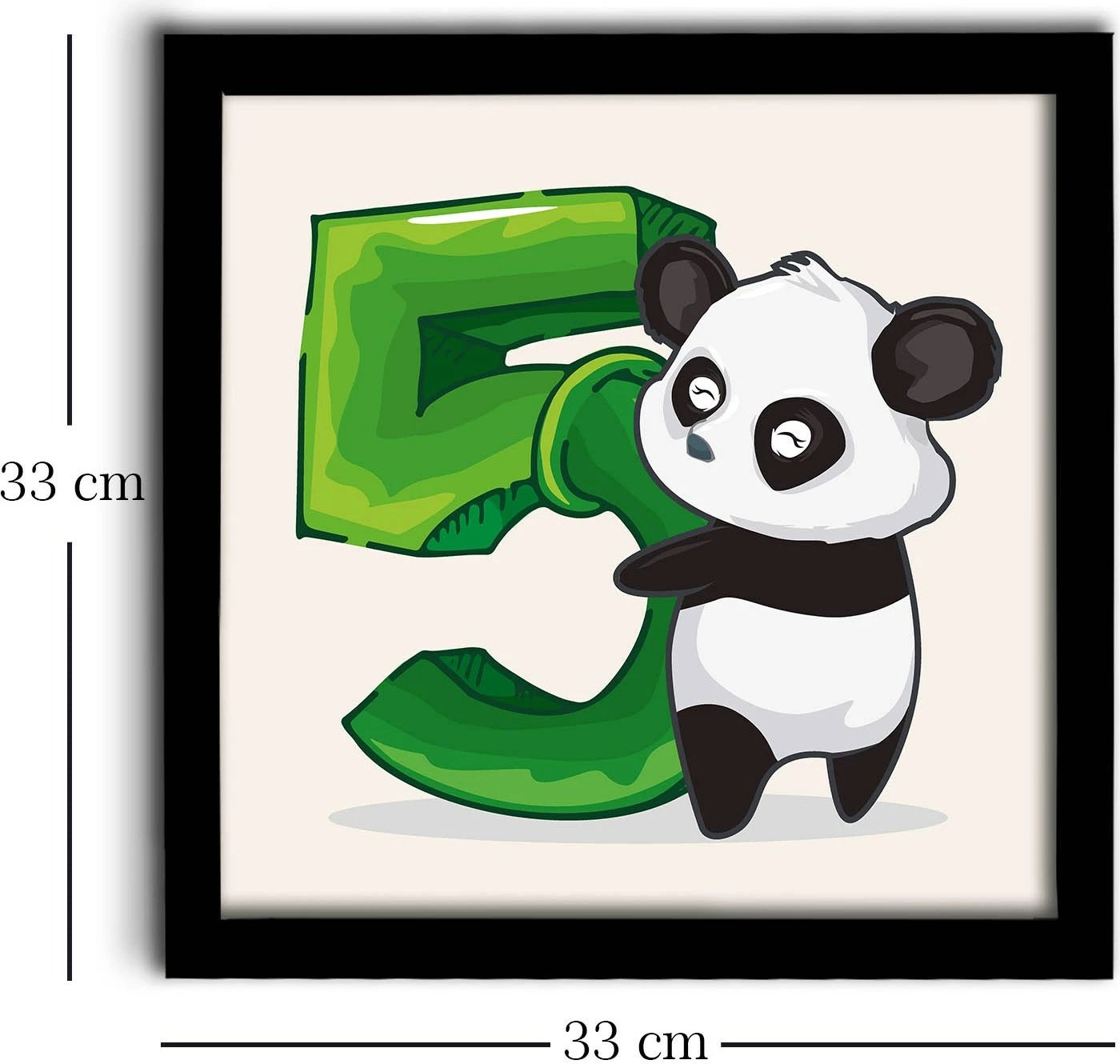 Pikturë dekorative me kornizë MDF, panda me numrin 5, 33x33cm