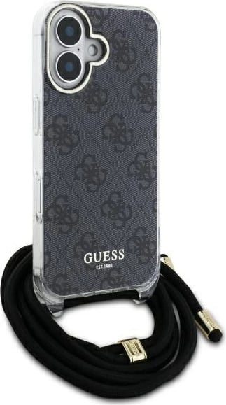 Mbështjellës Guess Crossbody Cord 4G Print për iPhone 16 Pro, i zi