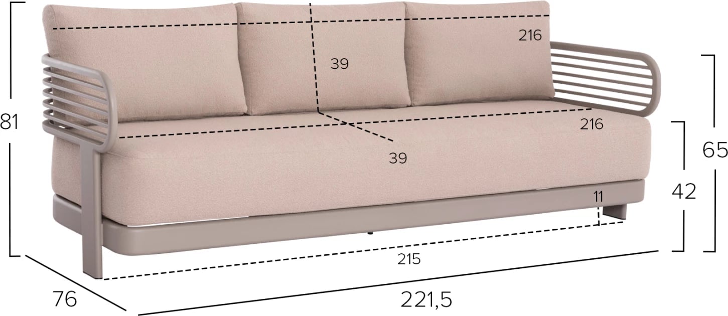 Set lounge për jashtë, 4 pjesë, AURA CD6193.04, alumin ngjyrë shampanje, pëlhurë OLEFIN, tavolinë me sipërfaqe gur