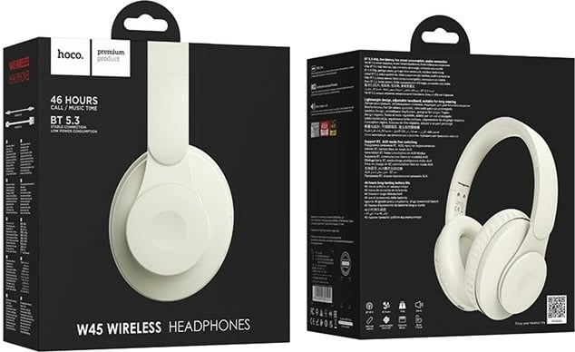 Kufje HOCO W45 pa tela, Bluetooth 5.3, mikrofon i integrum, e bardhë