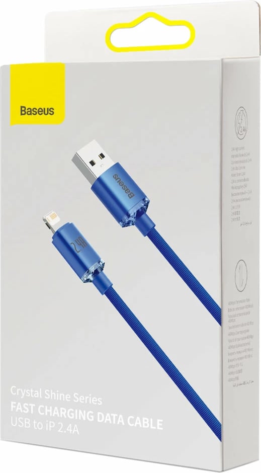Kabllo karikimi dhe të dhënash Baseus Crystal Shine Series, USB-A në Lightning, 2.4A, 2m, kaltër Kabllo karikimi dhe të dhënash Baseus Crystal Shine Series, USB-A në Lightning, 2.4A, 2m, kaltër