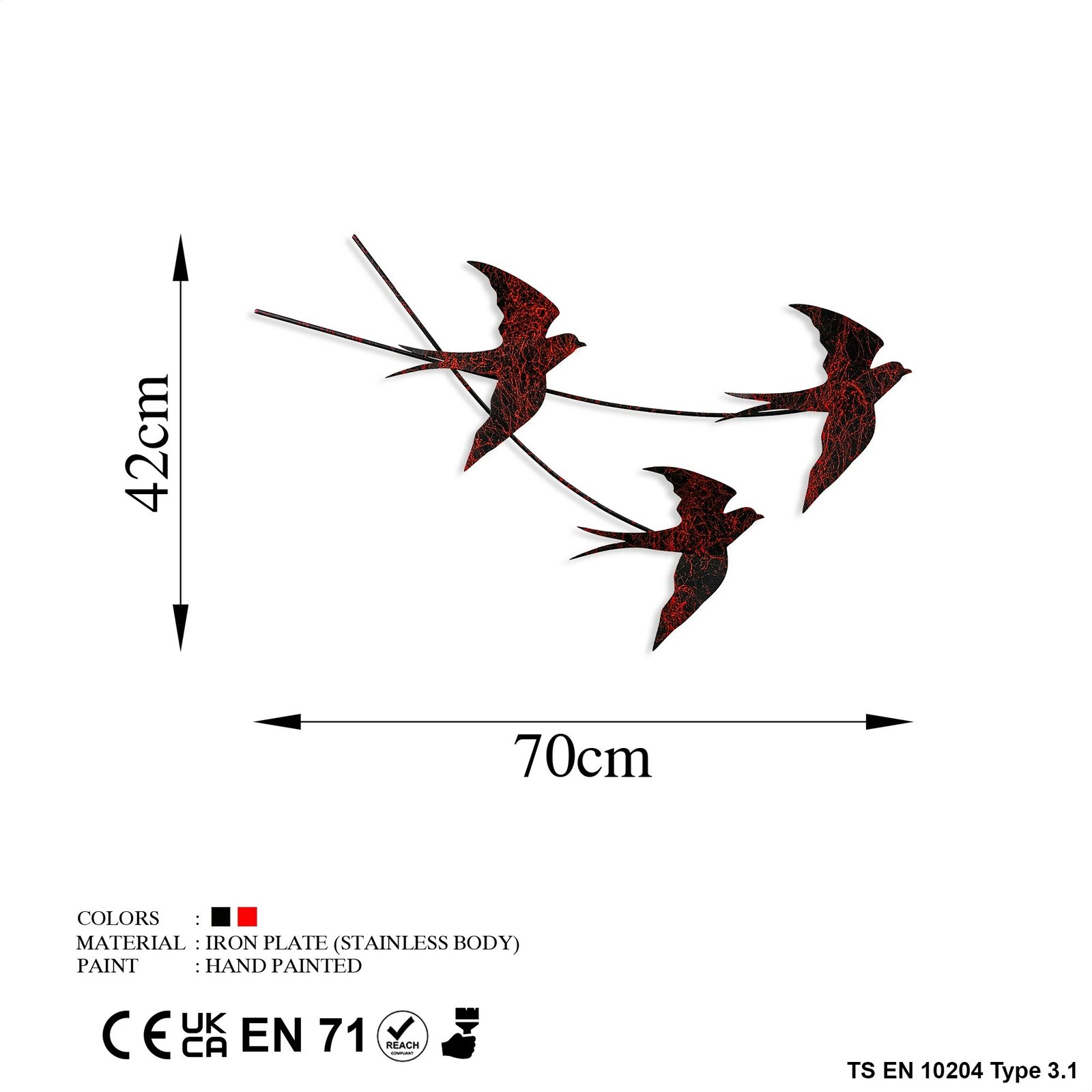 Aksesor dekorativ metalik për mur, Wallity, Wallow, shumëngjyrësh, 42x70cm