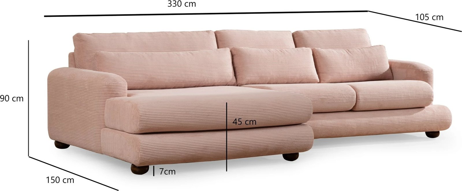 Këndare Atelier del Sofa, këndore e majtë, ngjyrë rozë, River Corner (Chl-2R)