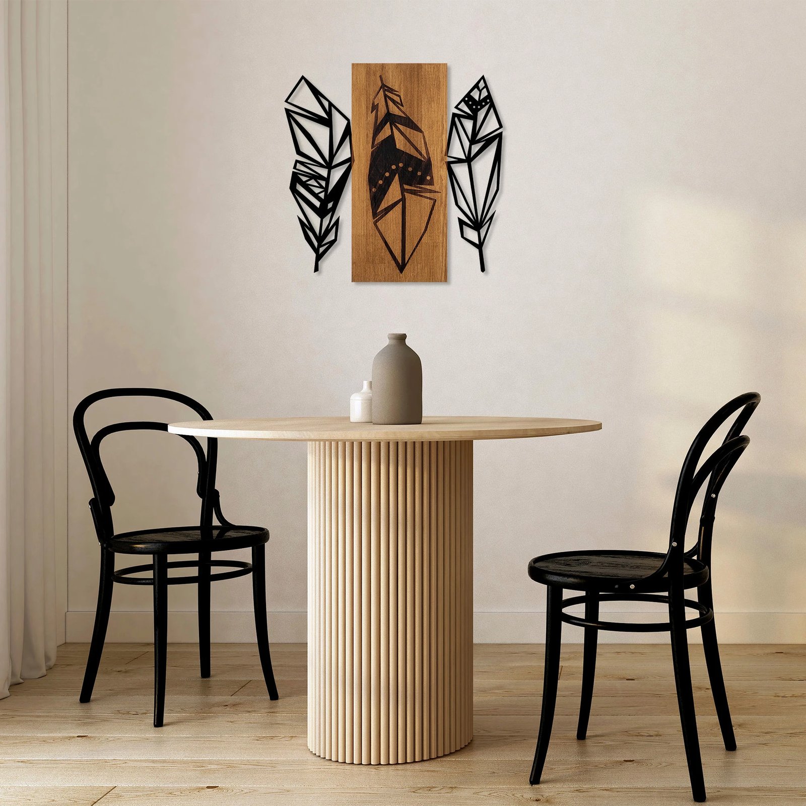 Aksesor dekorativ muri prej druri, Wallity, Leaves 2, ngjyrë arre dhe e zezë, 58x59cm