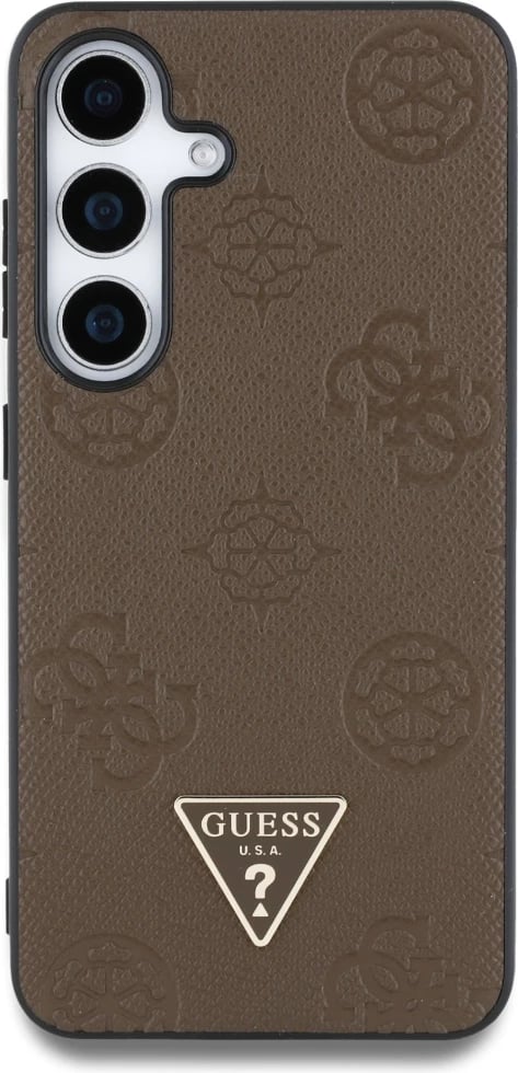 Mbështjellës Guess Grained Hot Stamp Peony Pattern Triangle Logo MagSafe për Samsung Galaxy S25, Kafe