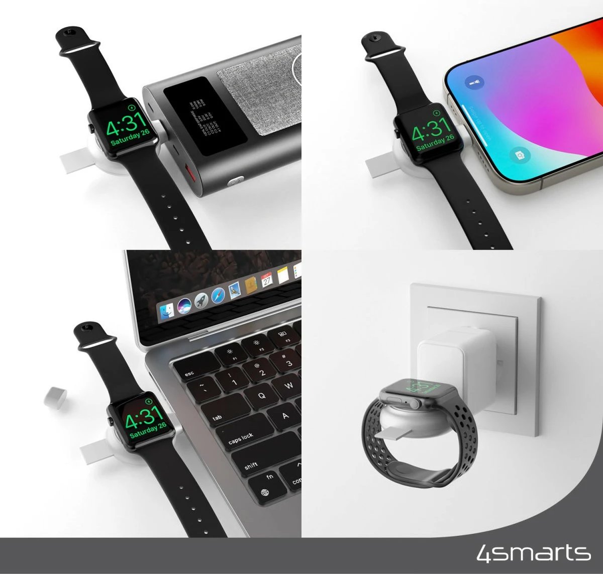 Karikues i shpejtë Apple Watch 4smarts MFi, USB-C, argjendtë