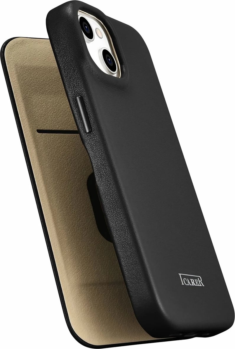 Mbështjellës iCarer CE Premium lëkurë për iPhone 14 Plus, MagSafe, i zi