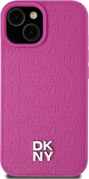 Mbështjellës DKNY Leather Pattern Metal Logo MagSafe për iPhone 15/14/13, rozë
