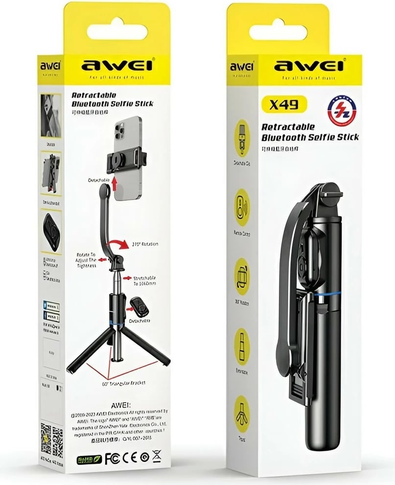 Selfie stick tripod AWEI X49 me Bluetooth, i zi