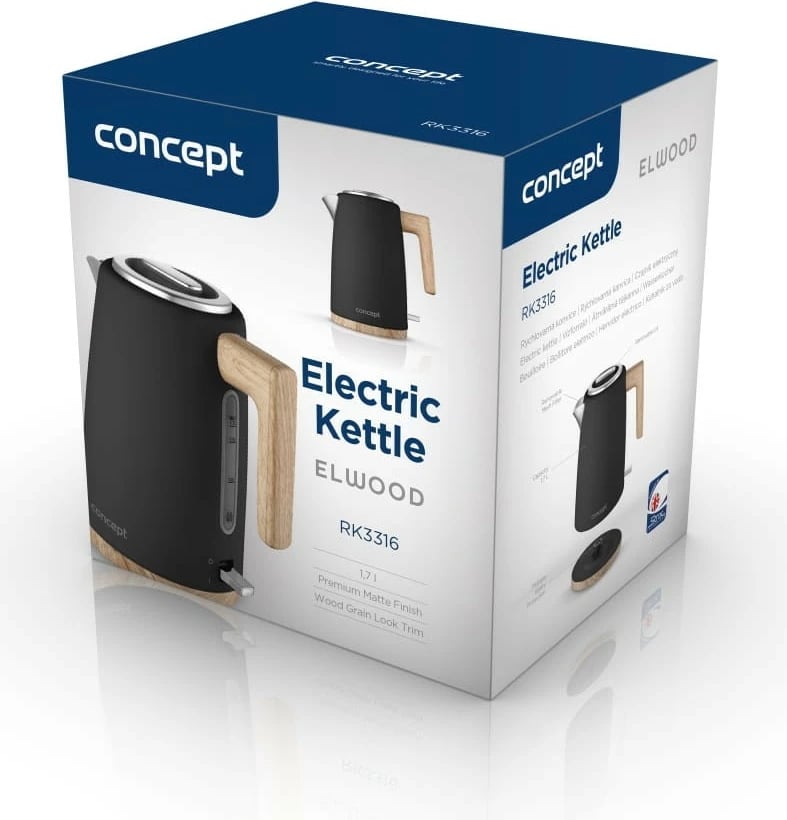 Zierës uji elektrik Concept RK3316 1.7 L 2200 W i zi/imitim druri
