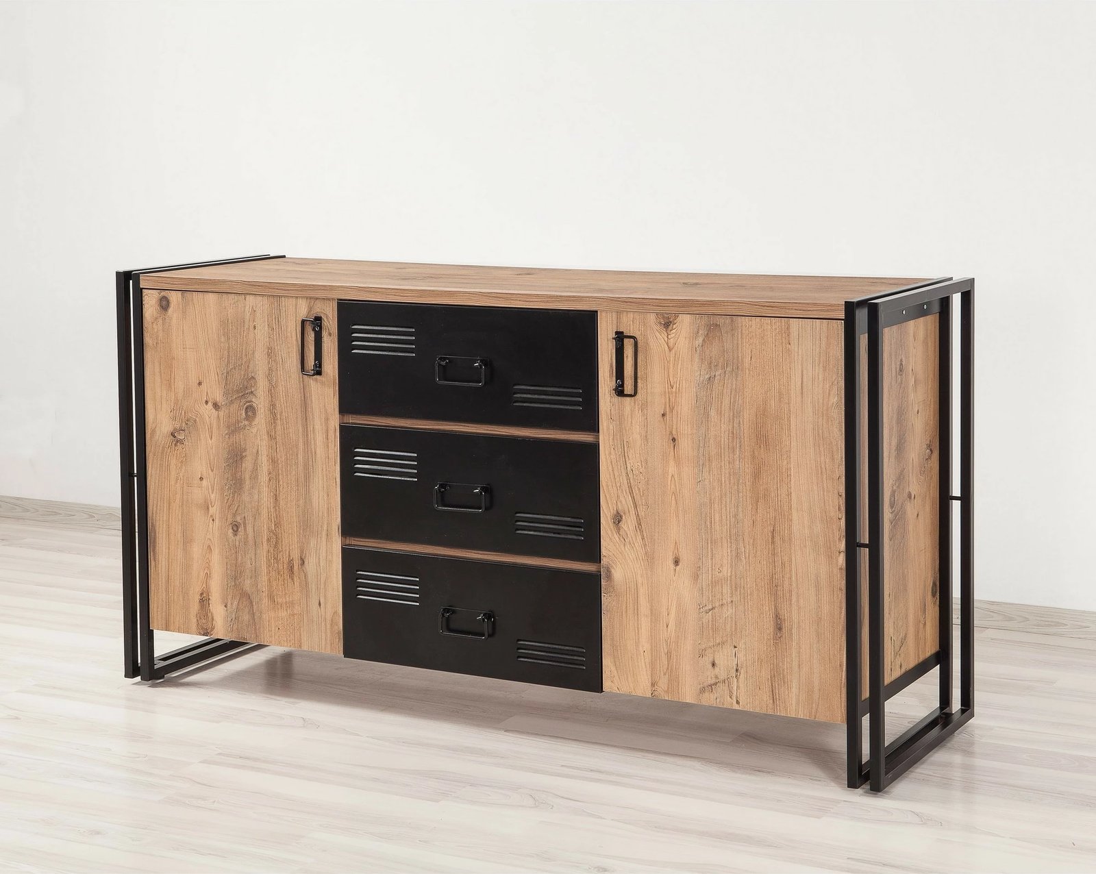 Konsol industrial Skye Decor, ngjyrë Atlantic Pine dhe e zezë, Cosmo Rio