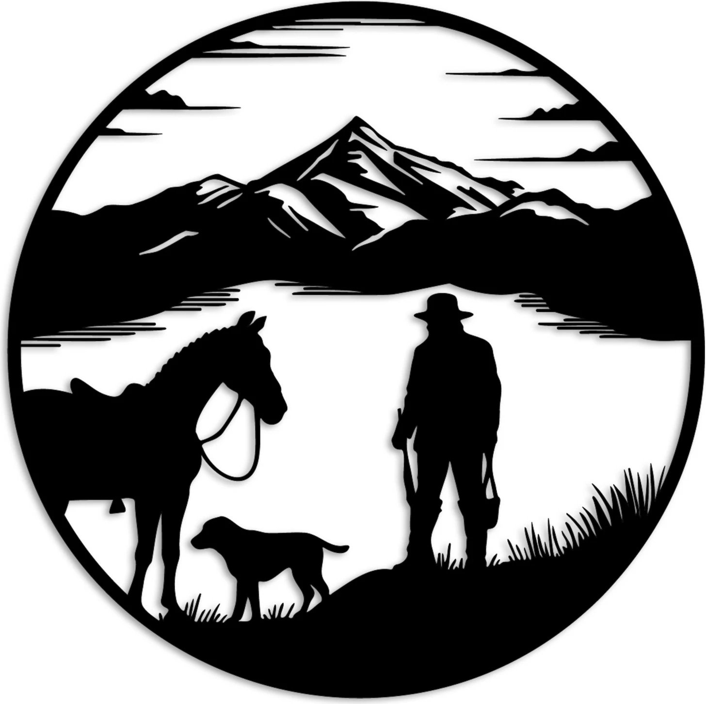 Aksesor dekorativ metalik për mur Wallity, gjuetar në liqen