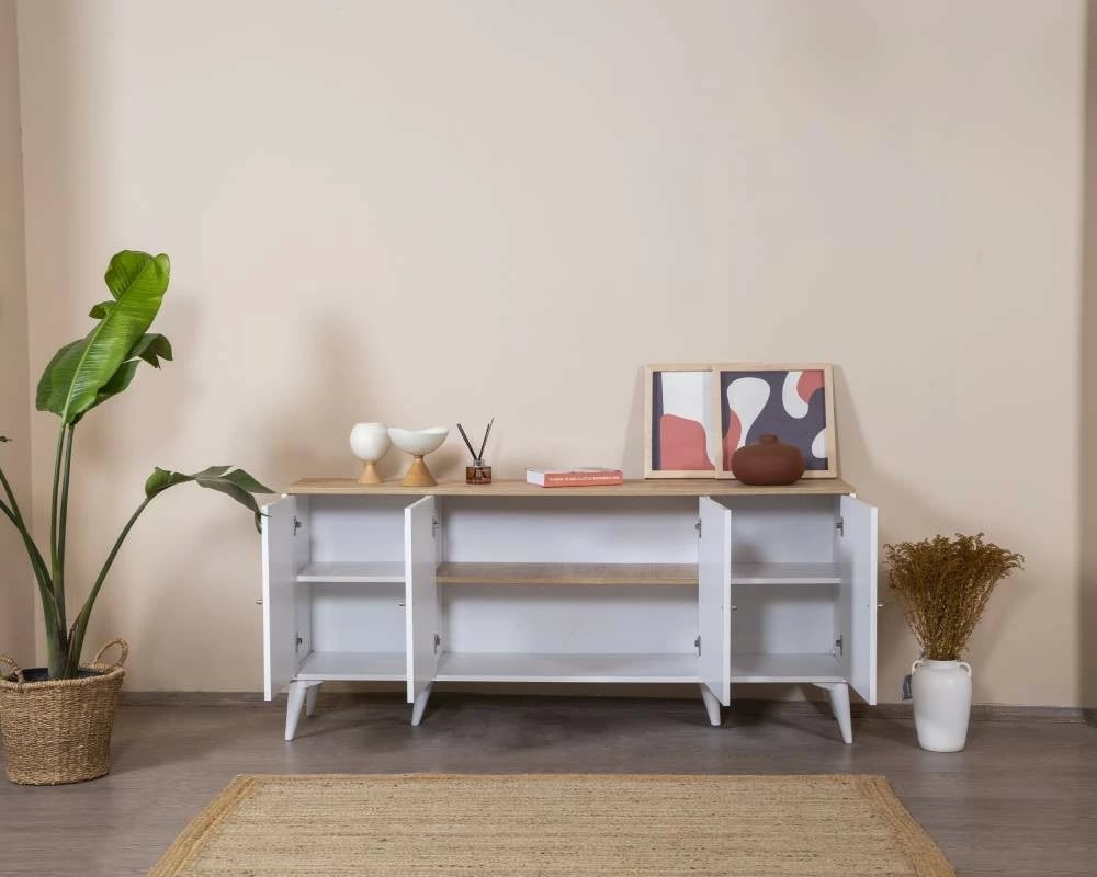 Konsol Skye Decor, montim në mur, e bardhë dhe lis