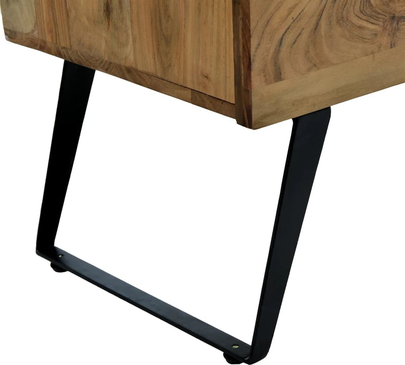 Komodë Imena, dru akacie i fortë, ngjyrë natyrale, këmbë metalike të zeza, 148x43.5x86cm