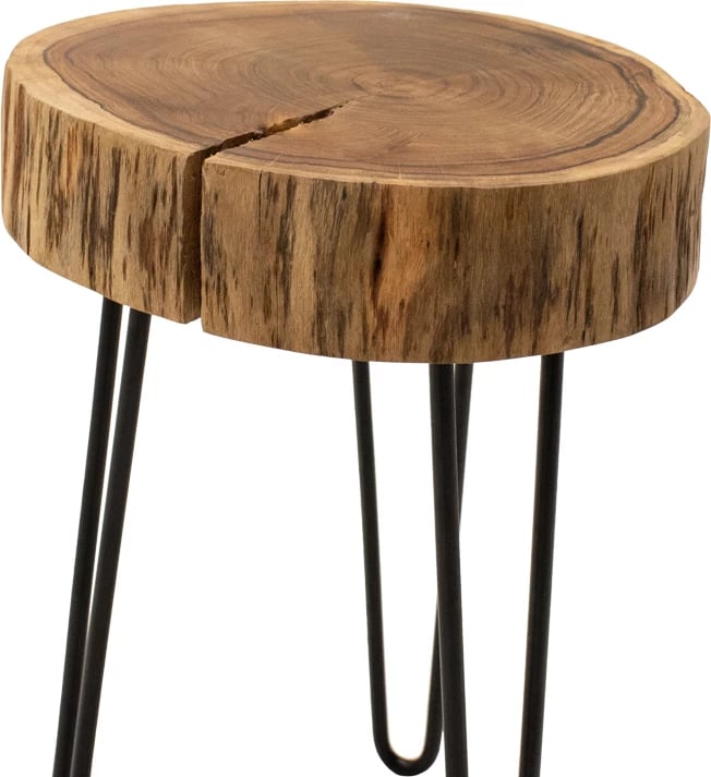 Tavolinë anësore Tripp, dru akacie natyrale, këmbë metalike të zeza, 32x30x47cm