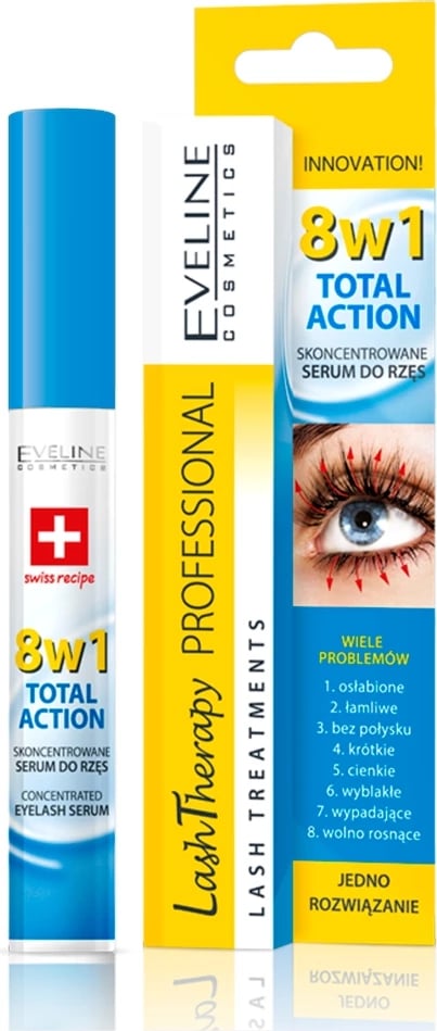 Serum për qerpikë Eveline Cosmetics Lash Therapy Professional 8w1 Total Action për femra, 10ml