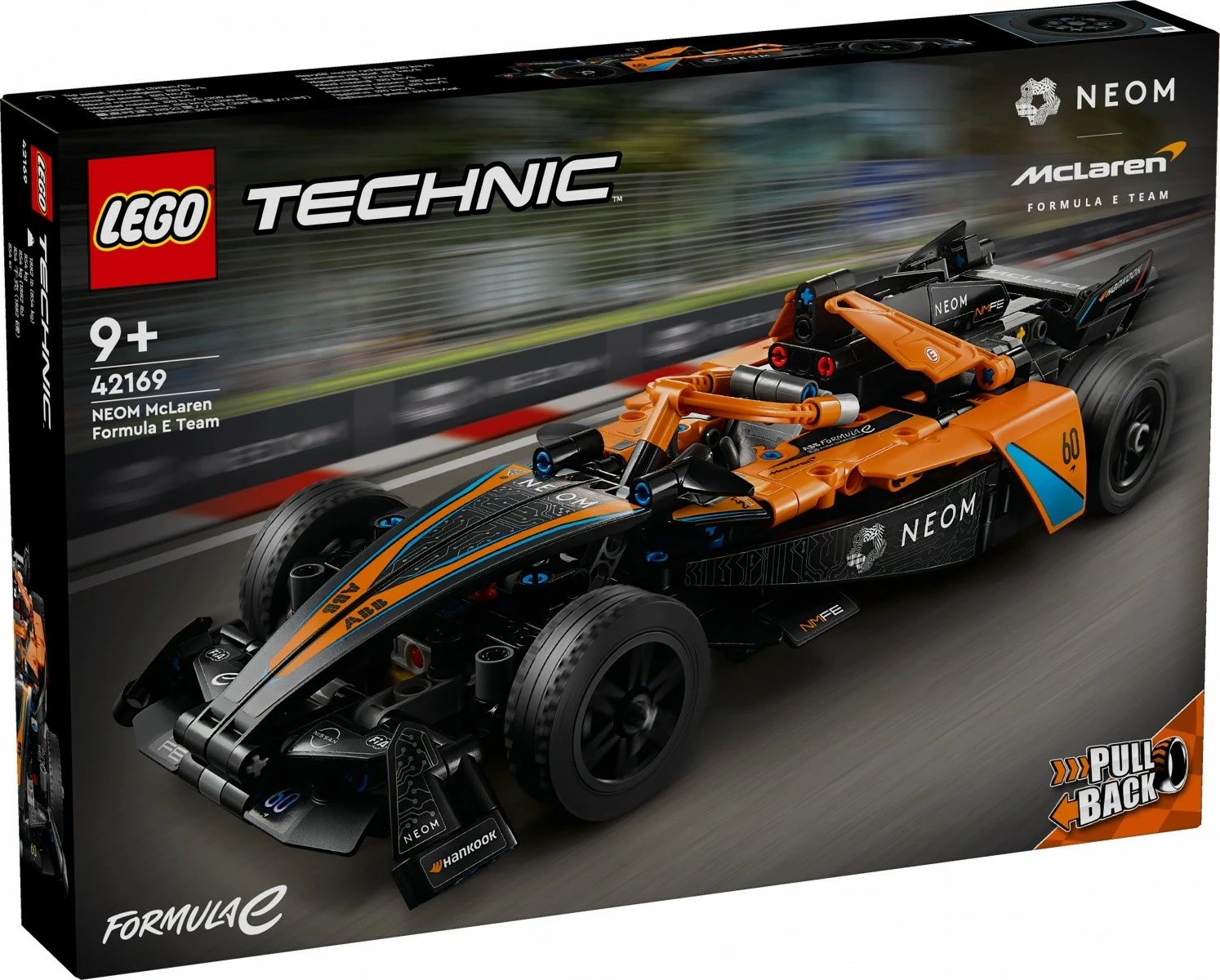 Set LEGO Technic NEOM McLaren Formula E Race Car 42169, 452 pjesë, pull-back, për fëmijë 9+, portokalli/zezë