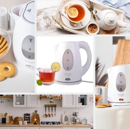 zierës uji elektrik plastik, Adler AD 1207, 1.5 L, 1850-2200 W, i bardhë