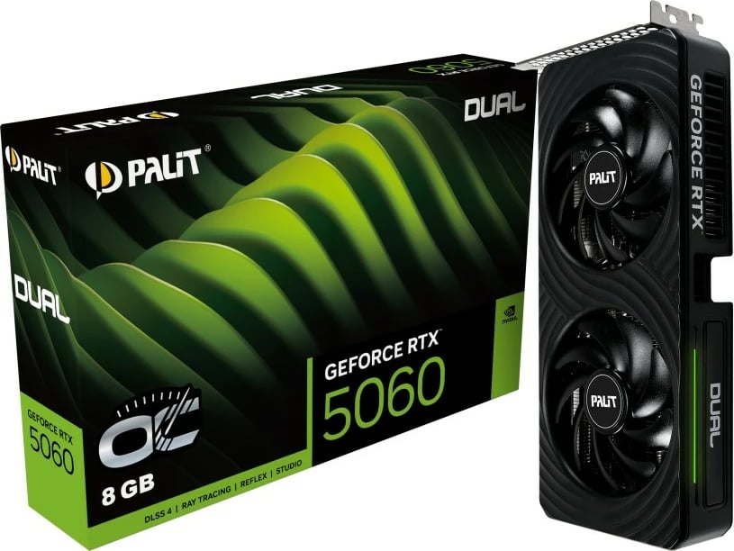 Kartelë grafike Palit RTX 5060 Dual OC 8GB GDDR7 e zezë