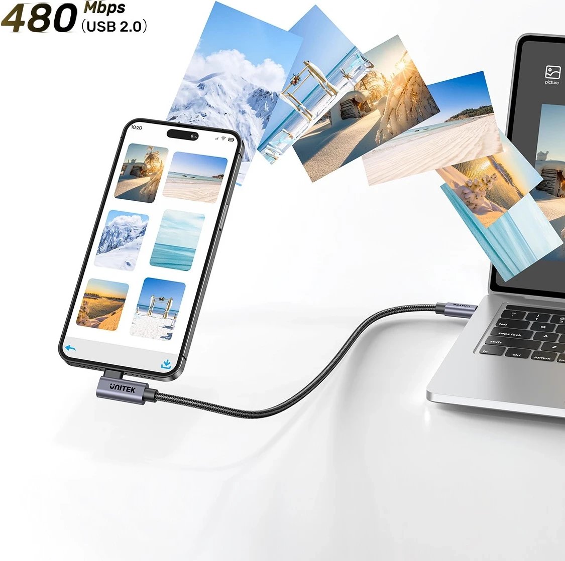 Kabllo Unitek USB-C me kënd 90° PD100W 0,5m, ngjyrë zi-hiri Kabllo Unitek USB-C me kënd 90° PD100W 0,5m, ngjyrë zi-hiri