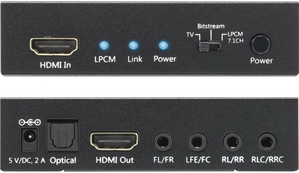 Ekstraktor audio HDMI 4K Techly 025756, 4x Jack 3.5mm, SPDIF Toslink, LPCM 5.1CH/7.1CH, zi
