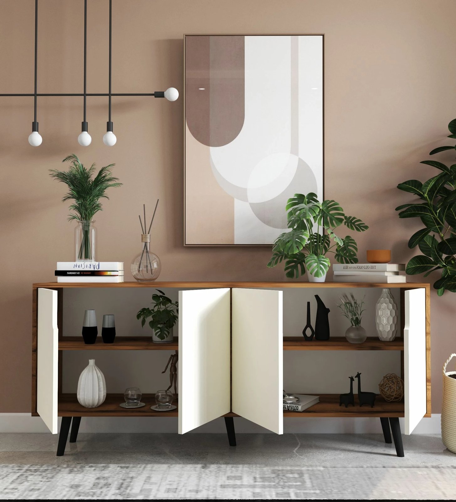 Konsolë moderne Latina, ngjyrë arre dhe e bardhë, Skye Decor, 180cm