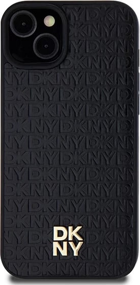 Mbështjellës DKNY Leather Pattern Metal Logo MagSafe për iPhone 15/14/13, i zi