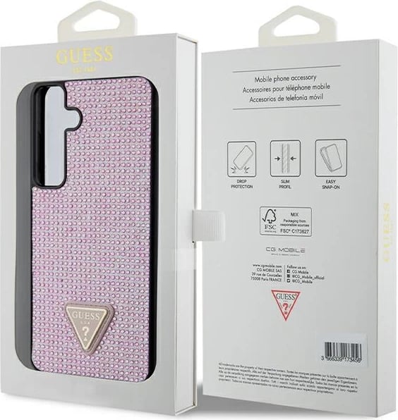 Mbështjellës Guess Rhinestone Triangle për Samsung Galaxy S24+, Rozë