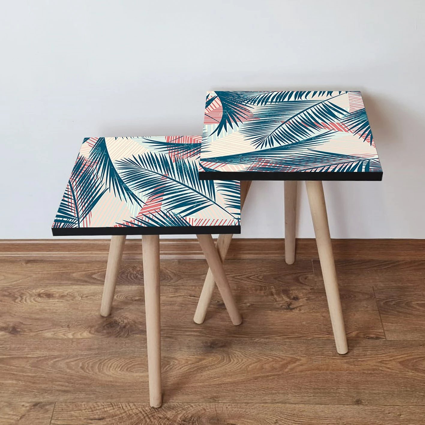 Set tavolinash ndihmëse, 2 copë, Skye Decor, 2Shp208, ngjyrë kaltër e errët, krem, salmon