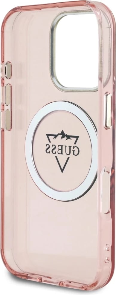 Mbështjellës Guess IML Metal Mountain Logo MagSafe për iPhone 16 Pro, Rozë
