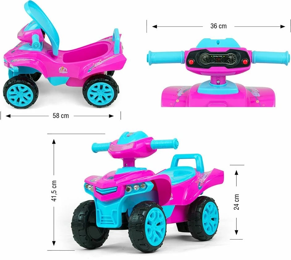 Katërçikël lodër me shtyrje, Milly Mally, Monster, me drita dhe tinguj, 12m+, ngarkesë 25 kg, rozë