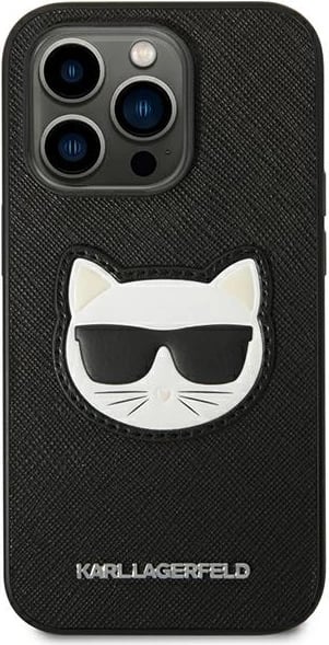 Mbështjellës Karl Lagerfeld KLHCP14XSAPCHK për iPhone 14 Pro Max 6.7", Saffiano Choupette Head Patch, i zi