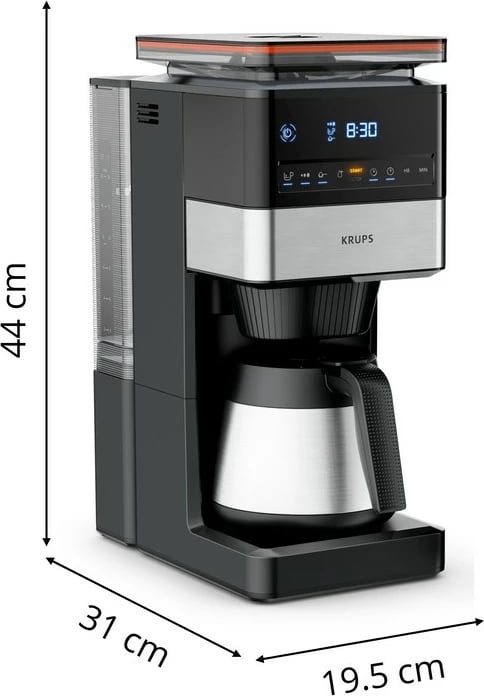 Aparat kafeje drip Krups Grind Aroma XL KT8428, mulli i integruar, 1.25L, 1000W, e zezë/inox