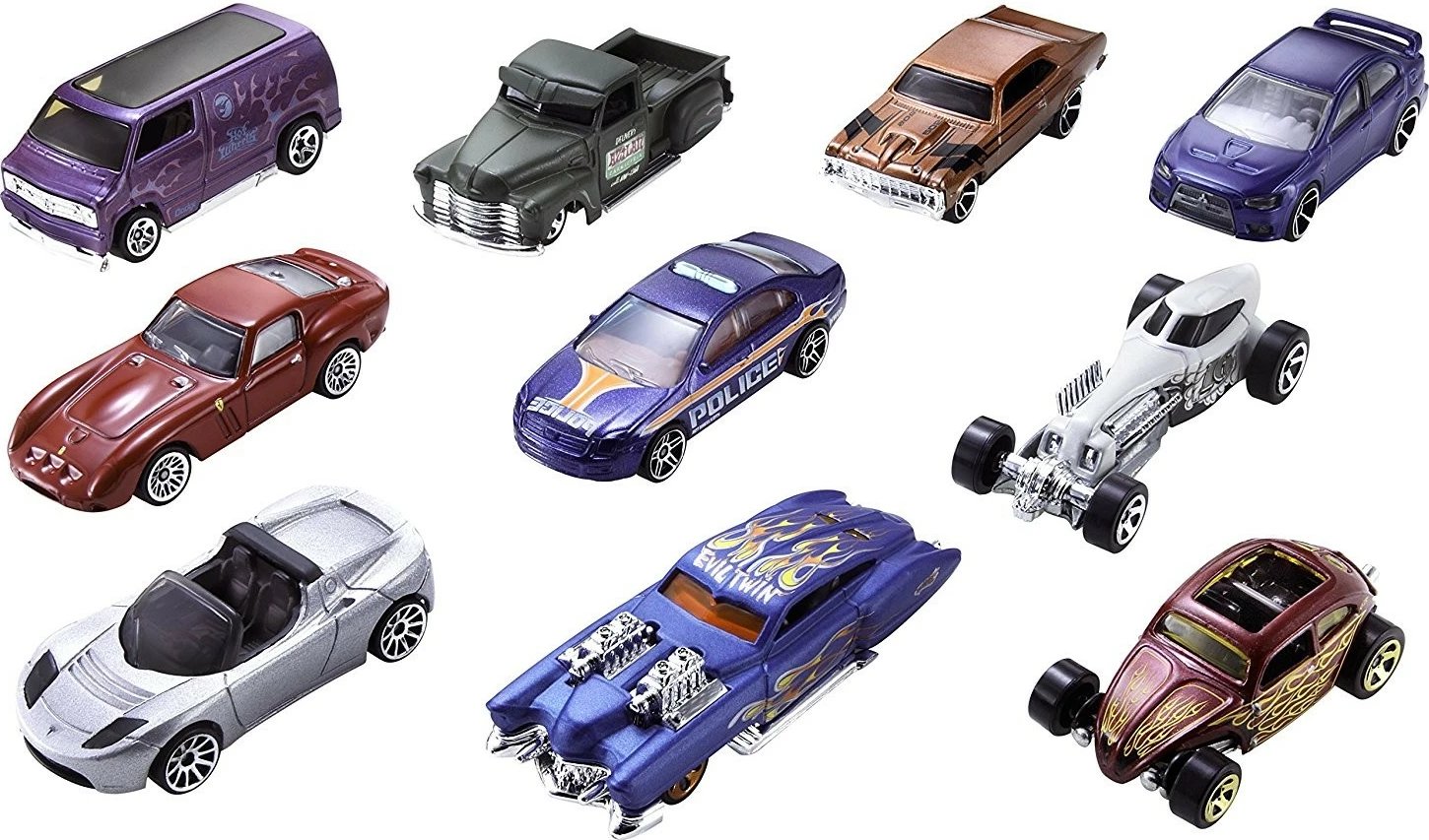 Set vetura lodër Hot Wheels 54886, 10 copë, ngjyra të përziera
